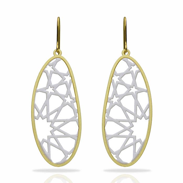 Granada grote oorbel met goudlaag en wit voor wholesale door RAS