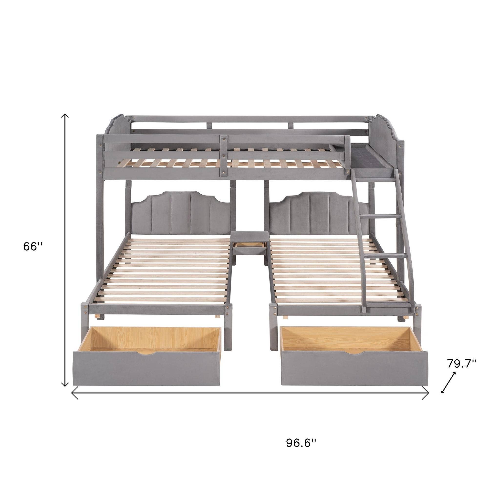HomeRoots - Wholesale Bed - Gray Full Over Two Twins Solid Wood Bunk Bed With Drawers And Storage2