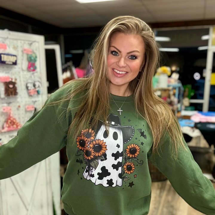 Sunflower Cowboy Ghost Country Western Sweatshirt for wholesale by Southern Rheas