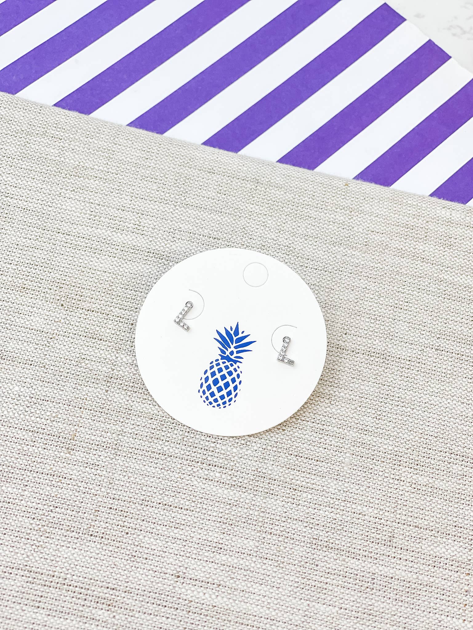 Prep Obsessed Wholesale - Wholesale Stud/Post Earrings - Cubic Zirconia Initial Stud Earrings- White Gold10