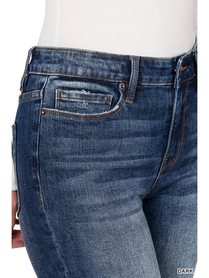 DARK '.....SI-23169 DISTRESSED HEM ANKLE SKINNY DENIM PANTS for wholesale on Faire