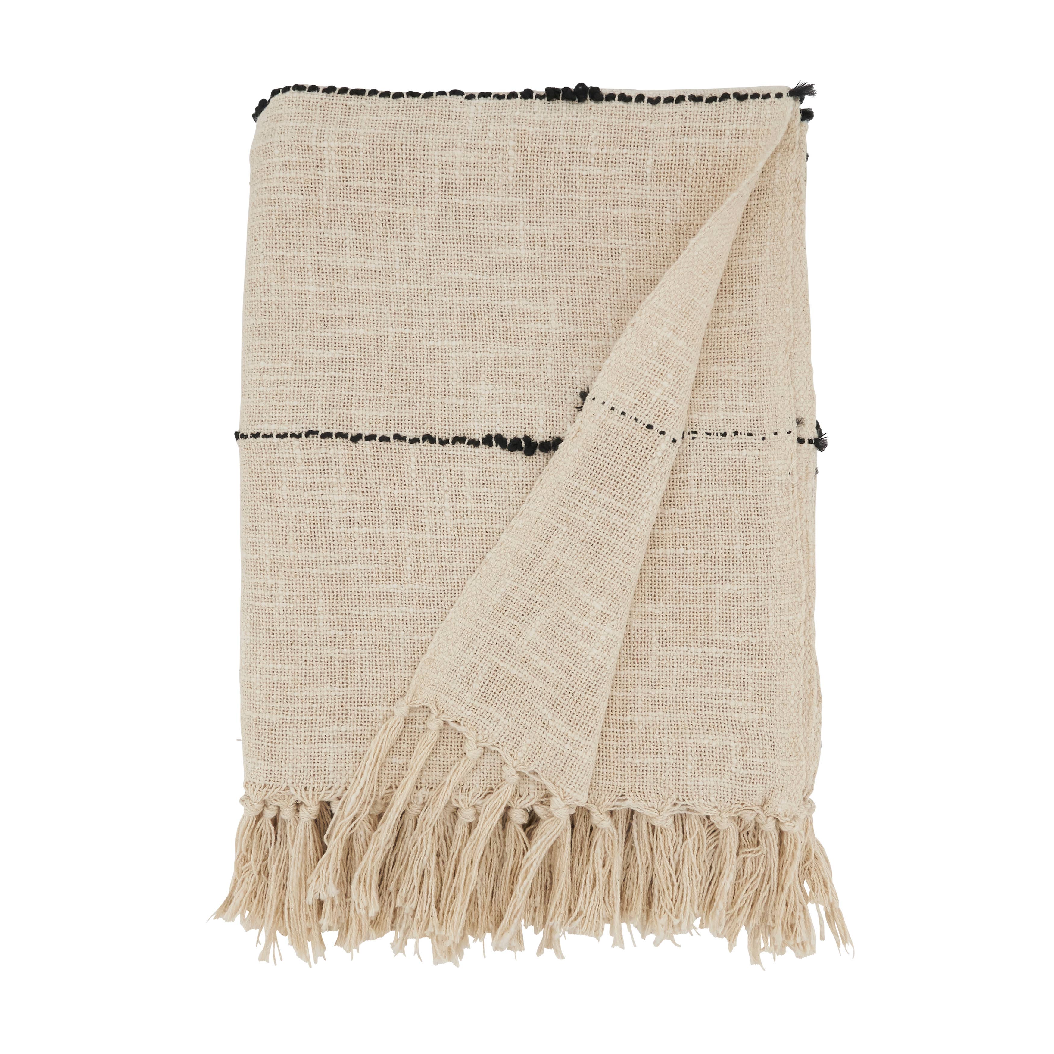 Natural Woven Bliss Textured Stripe Fringe Throw Blanket for wholesale on Faire2
