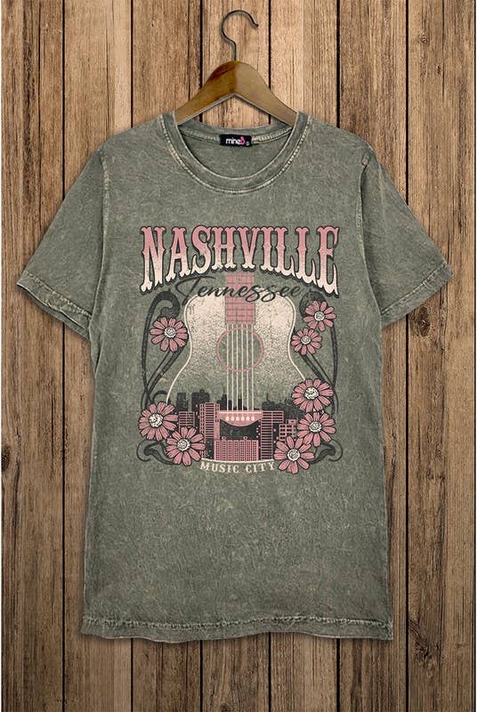 MINEB - Wholesale Screen Printed T-Shirt - Women's - Mineral Washed Nashville Tennessee Music City Tee2