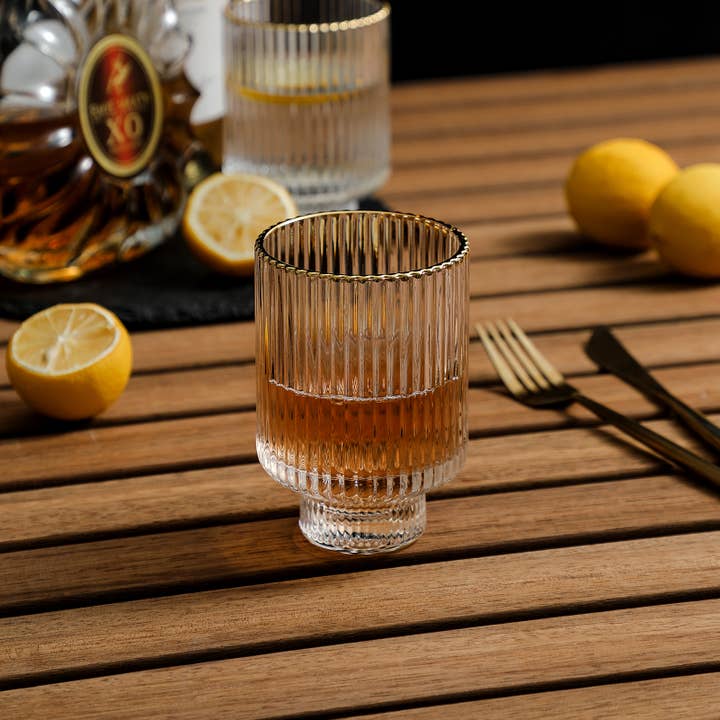 Everest Global - Wholesale Drinking glass/cup - Origami Style Glass Cup Set of 6 Gold Rim2