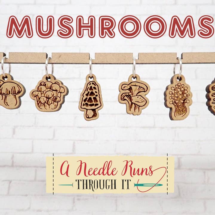 Mushrooms - Stitch Markers (set of 6) for wholesale by A Needle Runs Through It