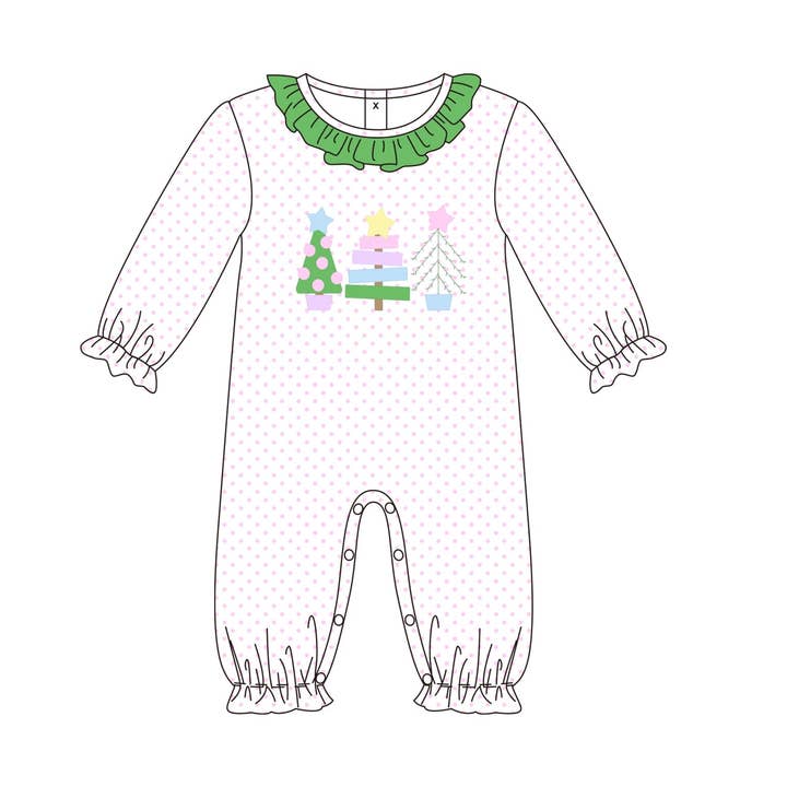 O Christmas Tree Appliqué Girl Romper for wholesale by Little Peas