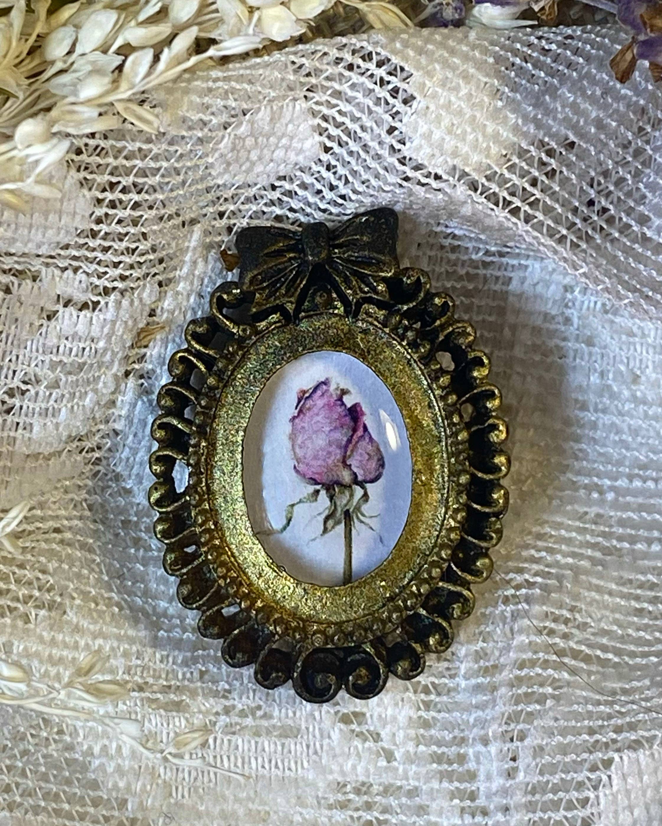 Zoe Cone - Wholesale Magnet - Purple Dried Rose Extra Mini Vintage Framed Magnet