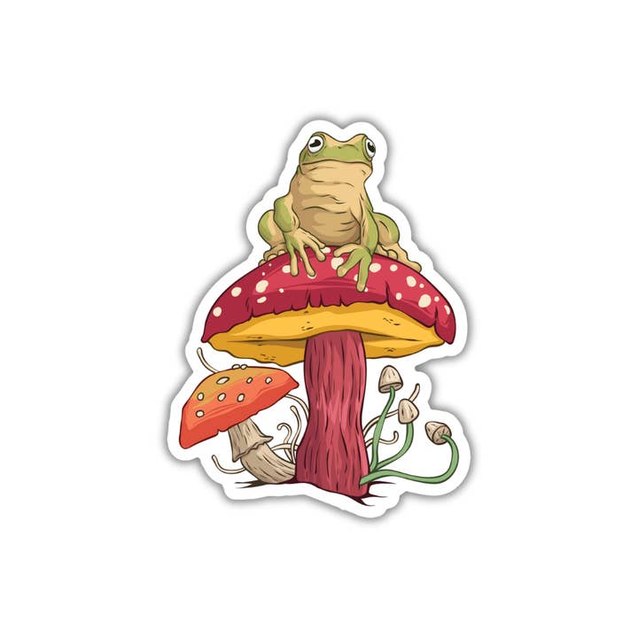 Grenouille et Champignons - Autocollant pour la vente par Hazy Holler Goods