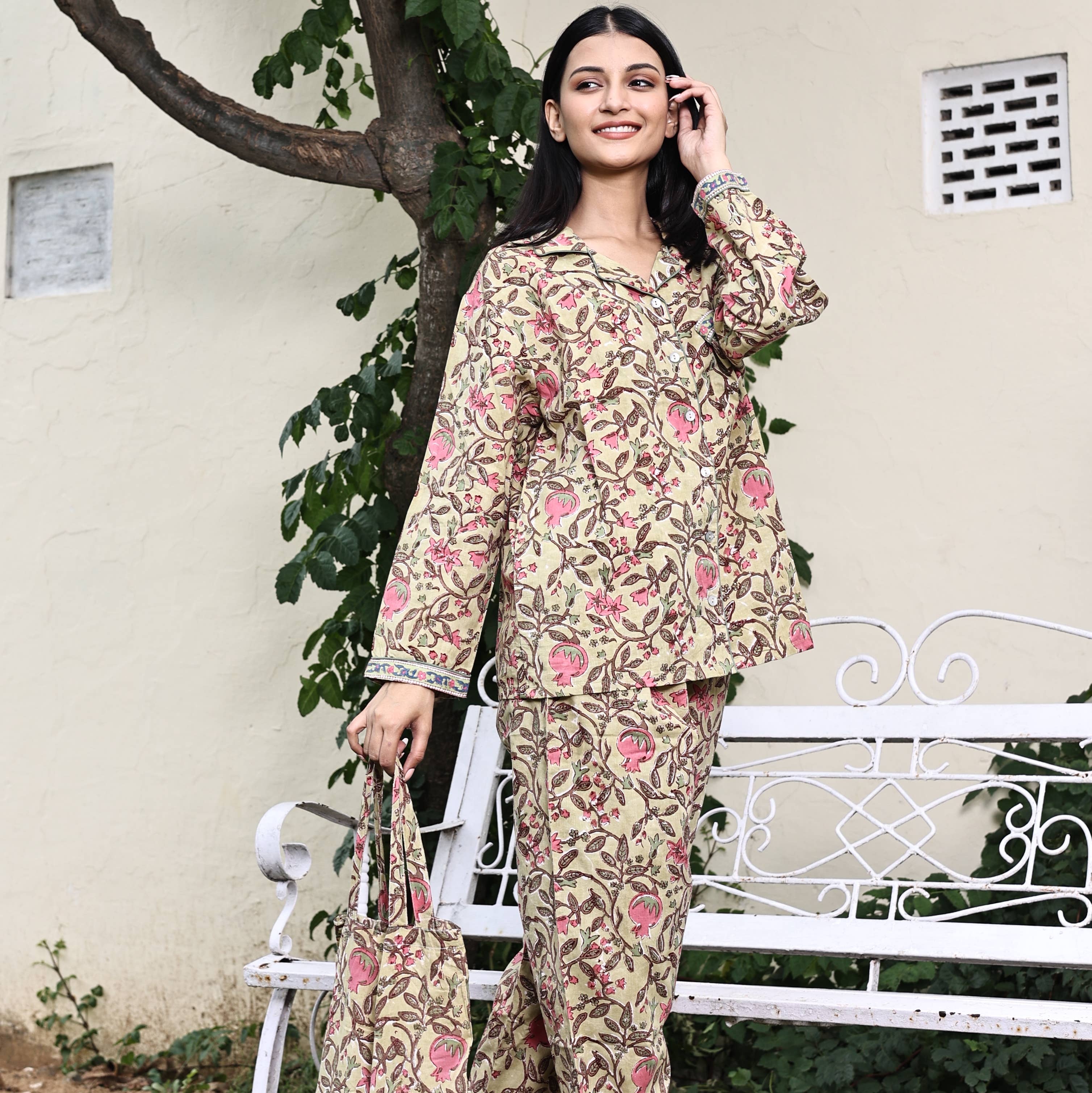 The Fox and The Mermaid - Wholesale Sleepwear Set - Women's - Women's Block Printed Pajamas- 3 Piece Set2