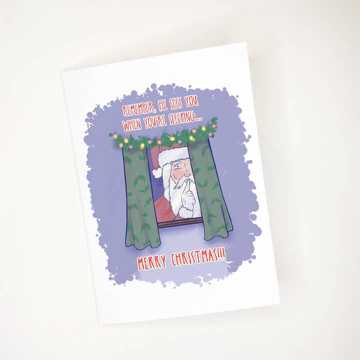 He Sees You // Christmas Humor Card for wholesale by Awkward Affections