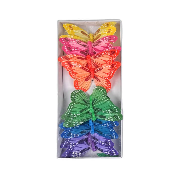 Jacobson - Wholesale Craft Supplies - 3"W Assorted Feather Butterflies on Wire - Rainbow