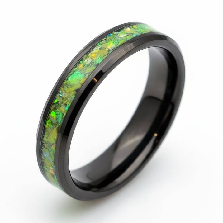 Black Ceramic Band 4mm Pineapple Opal UV Glow Powder for wholesale by Natural Evolution Design
