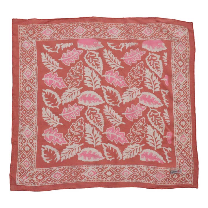 Kasih Co-op – wholesale Bandana – Women's – Hand Dyed Batik Bandana, Peach Pink Coral Leaves1
