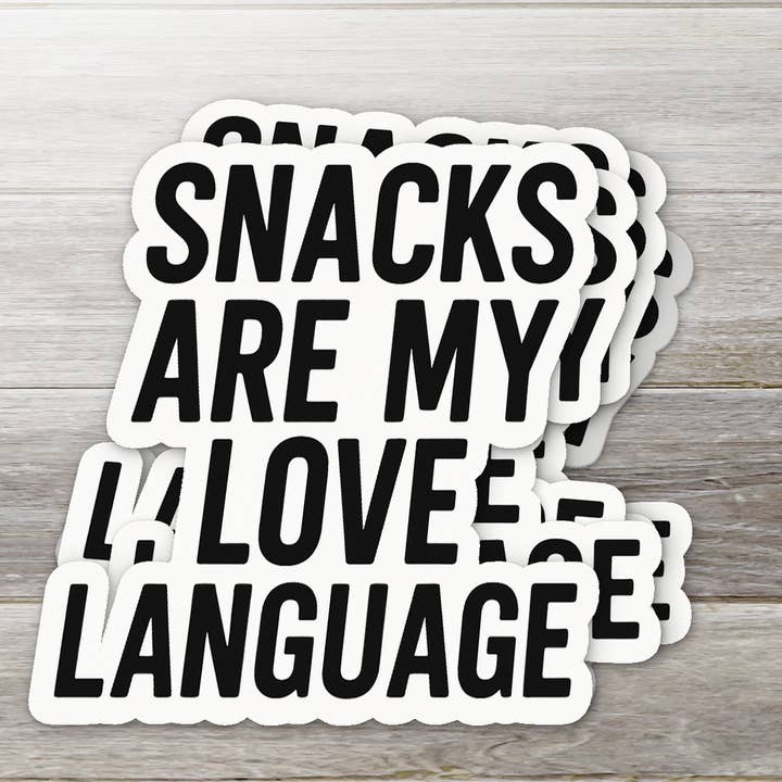 Snacks er mit kærlighedssprog • Sjov madhumor klistermærke for engroshandel hos Ozark Sticker Company