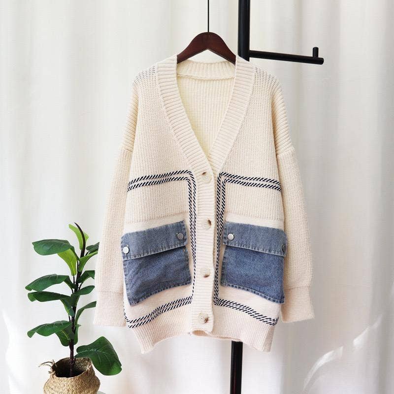 Productseeker – Engroshandel Cardigan - Dame – JK91 hyggelig cardigan med patchwork i denim og strik6