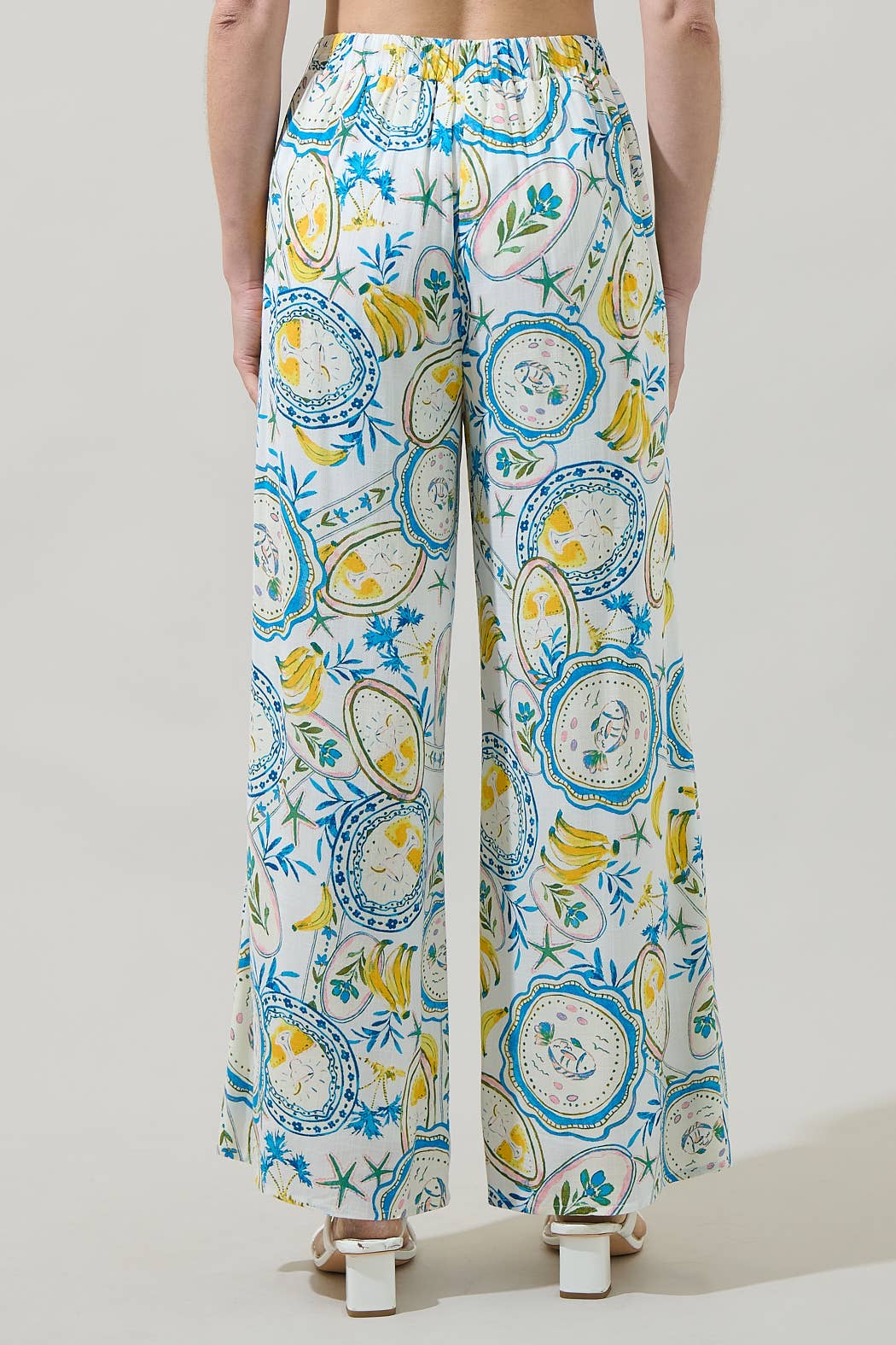 WHITE BLUE YELLOW Harvest Island Elena Floral Wide Leg Pants for wholesale on Faire1