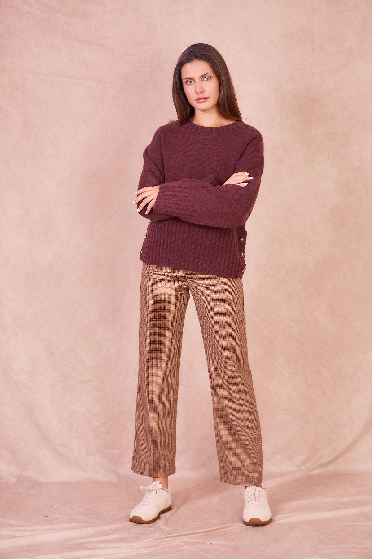 Calie Paris - Wholesale Knit Sweater - Women's - NATI – Button-Side Wool Blend Knit10