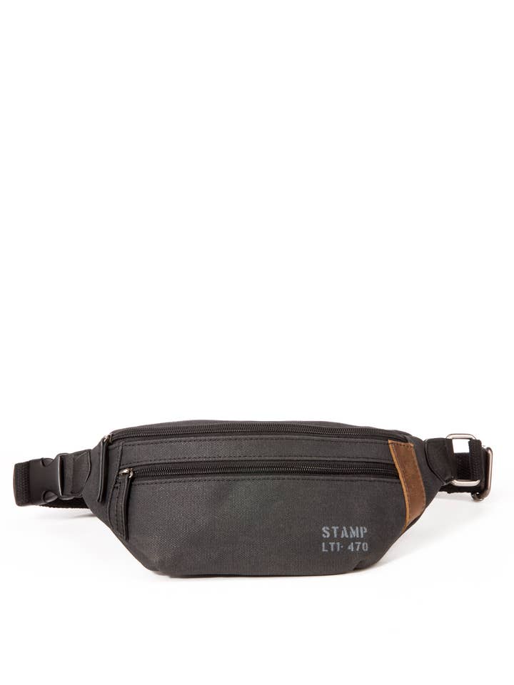 Sac ceinture pour homme Stamp en toile noire pour la vente par Stamp