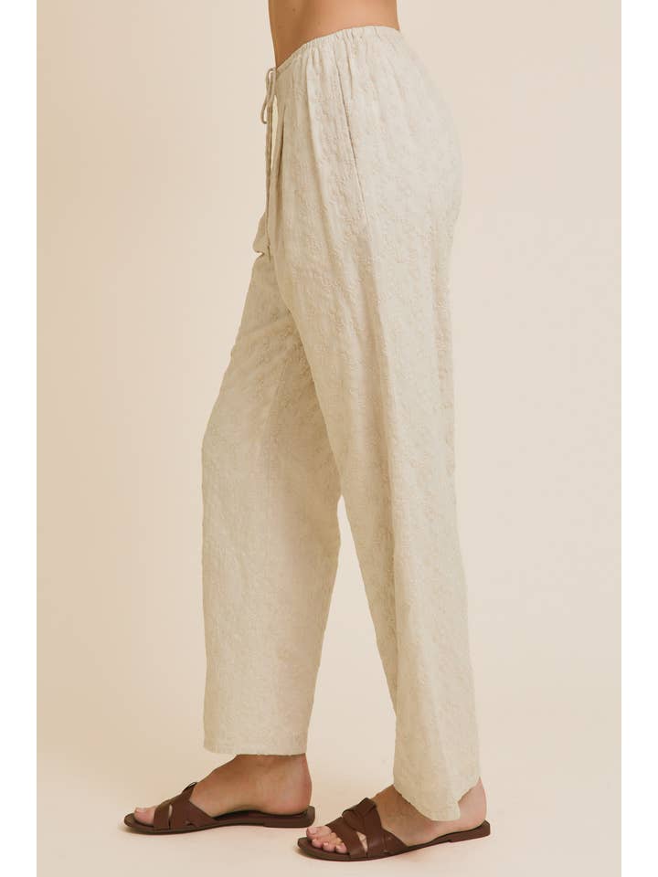 TAUPE DRAW STRING WAIST EYELET PANTS for wholesale on Faire