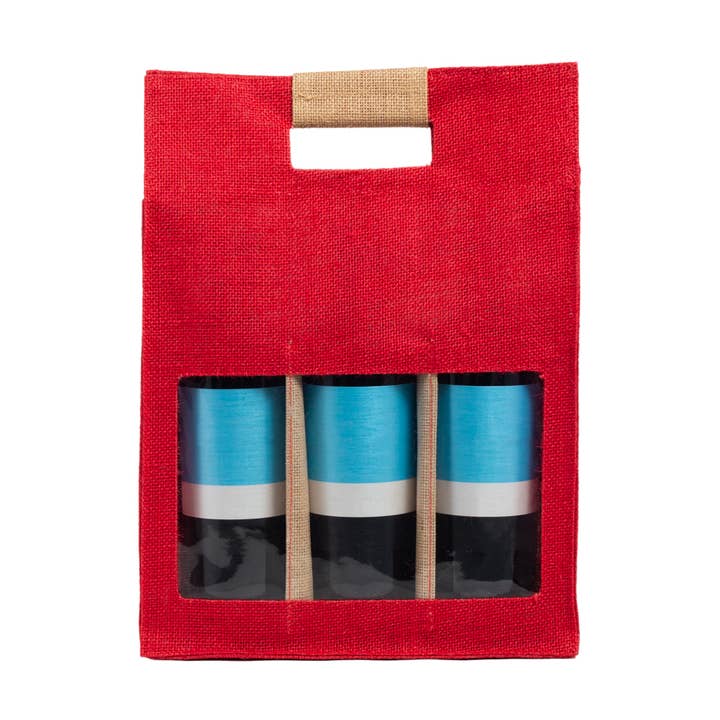 Everything Bags Inc - Wholesale Wine gift bag - Red 2 and 3 Bottle Burlap Wine Bottle Bag with Window0