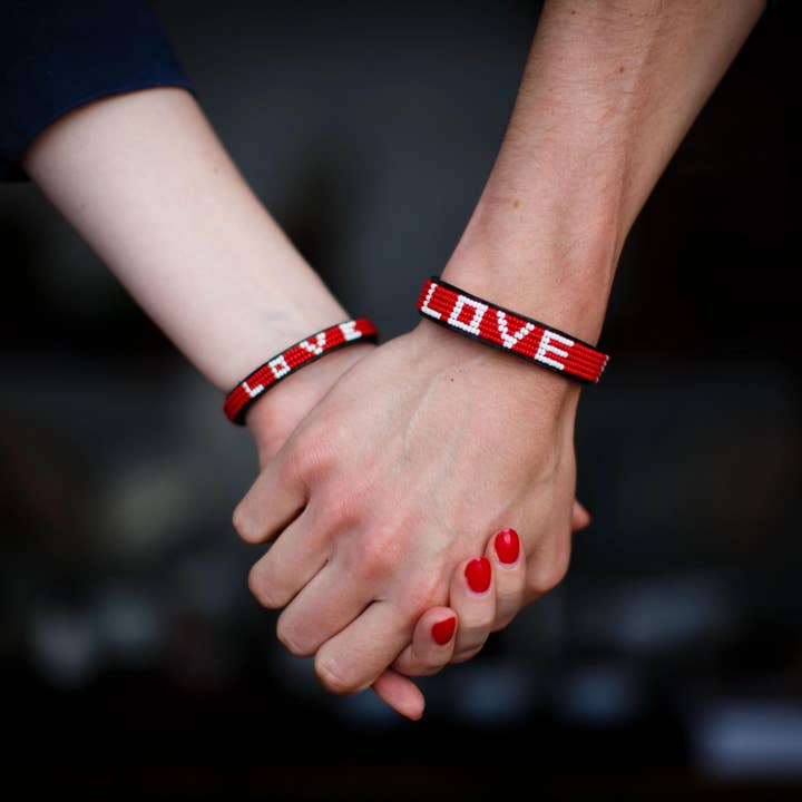 Love Is Project - Wholesale Beaded Bracelet - Skinny LOVE Bracelet - Red6