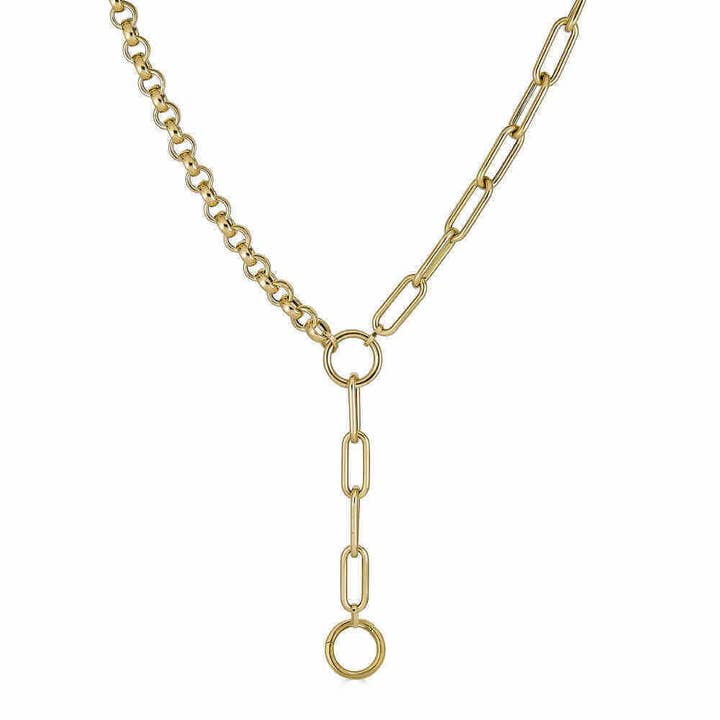 Collana a catena Lariat con graffetta mezza rotonda in oro 14K mezzo grosso per la vendita all'ingrosso da parte di Izakov Fine Jewelry