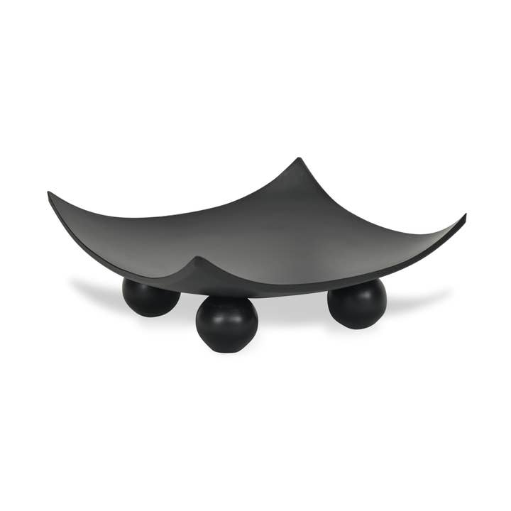 Clyne gebogene schwarze Holztabletts auf Holz-Orbs für den Großhandel von Cheungs Home Decor