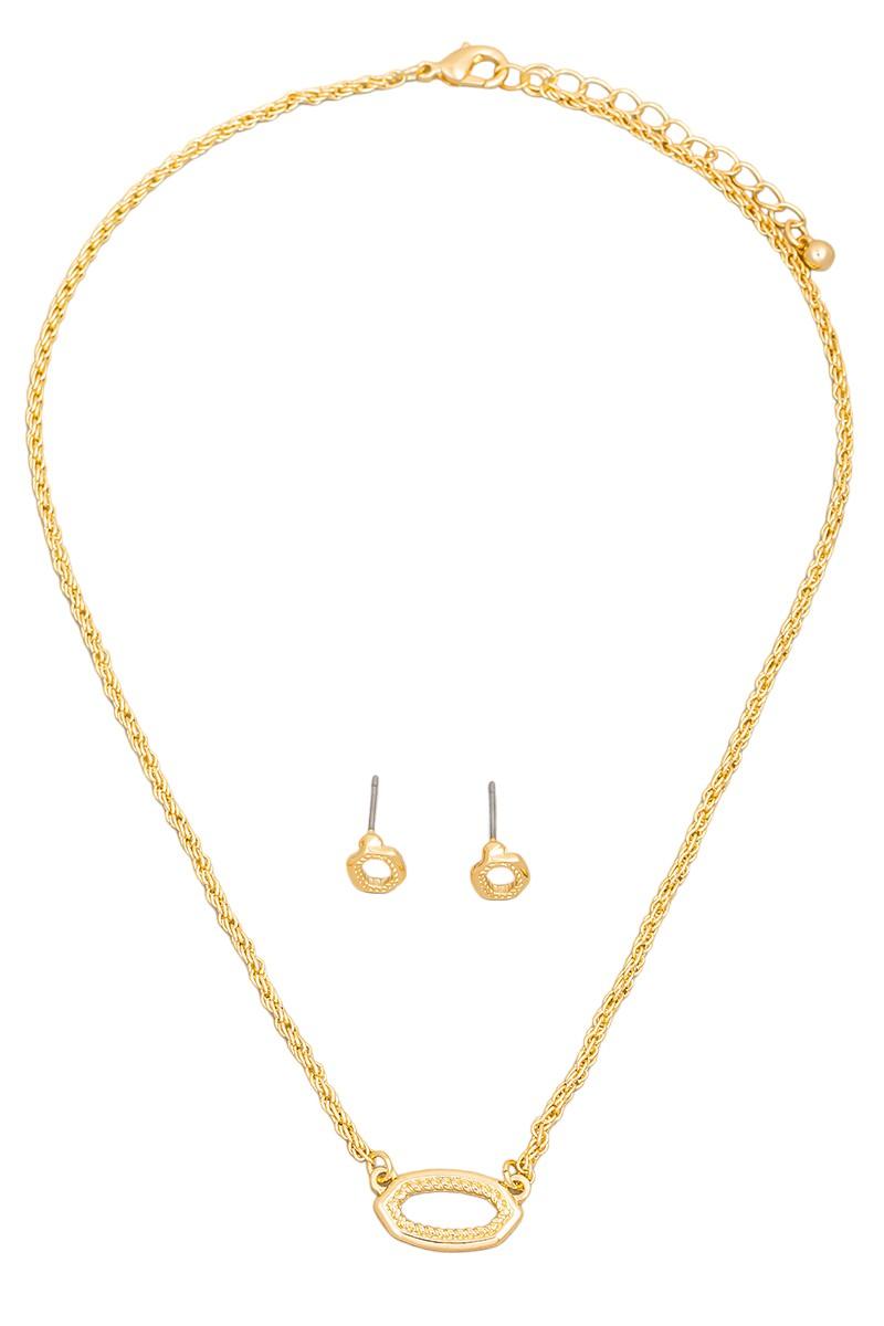 Tasha Apparel Wholesale - Wholesale Jewelry Set - Dainty Rope Chain Oval Charm Necklace Pentagon Earring Set1