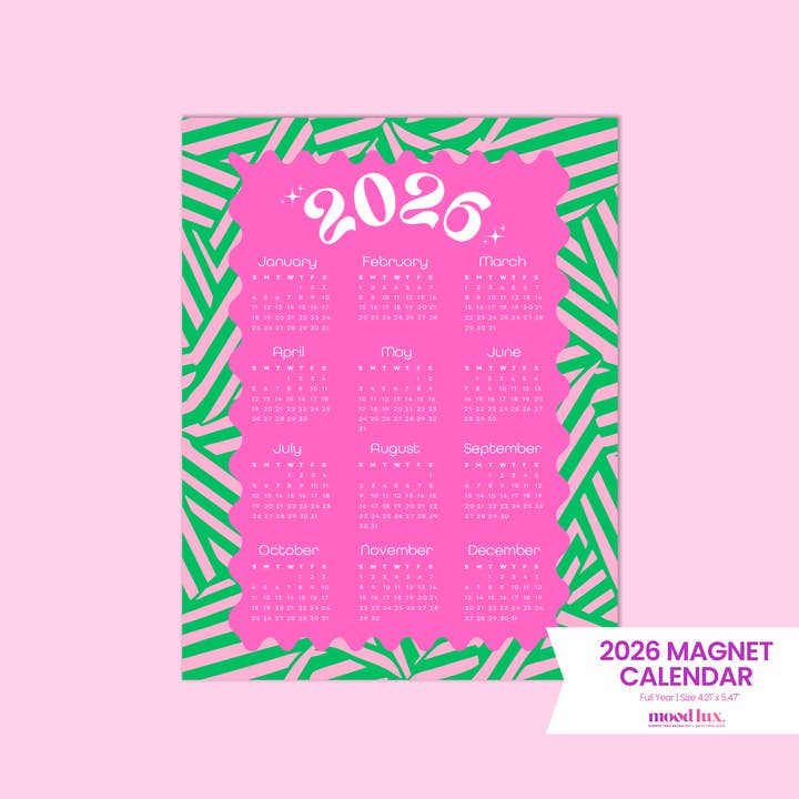 Calendrier Magnétique 2026 (Rose/Vert) pour la vente par Mood Lux