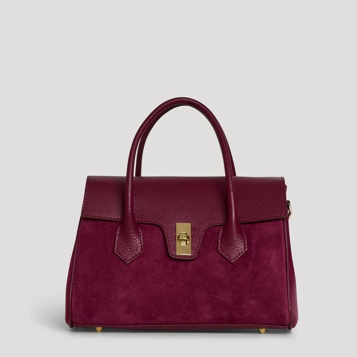 Prestige Milano - Wholesale Tote Bag - Women's - Cécile Bag in Burgundy Suede and Dollar Leather0