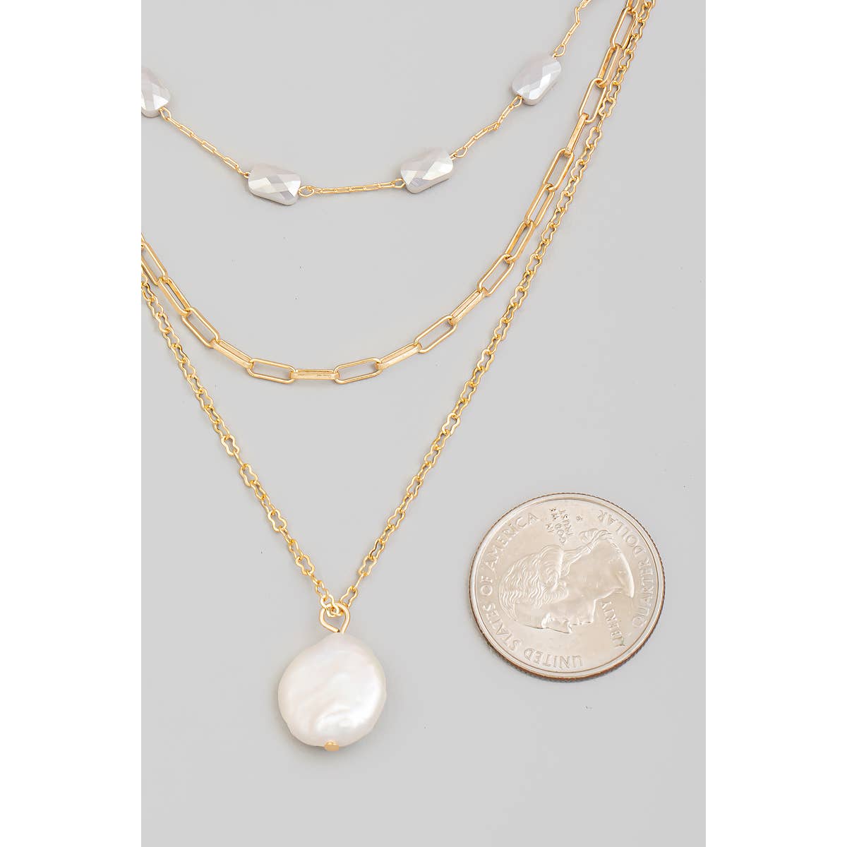 The Looks by Fame Accessories - Wholesale Jewelry Set - Pearly Disc Layered Chain Necklace Set1