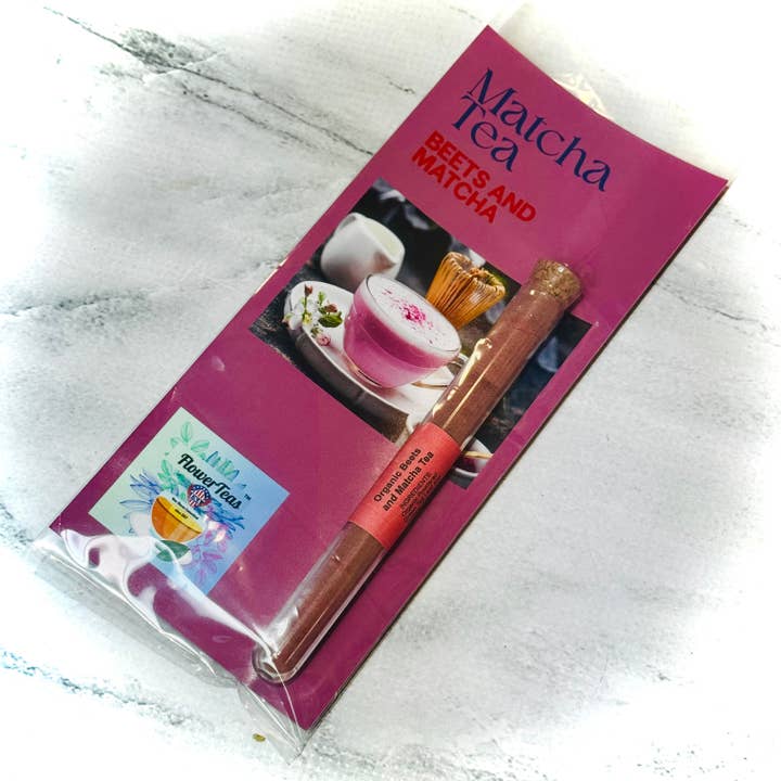 Rødbeder og Matcha Te Testtube med Opskriftskort til Varm Latte Gave for engroshandel hos FlowerTeas