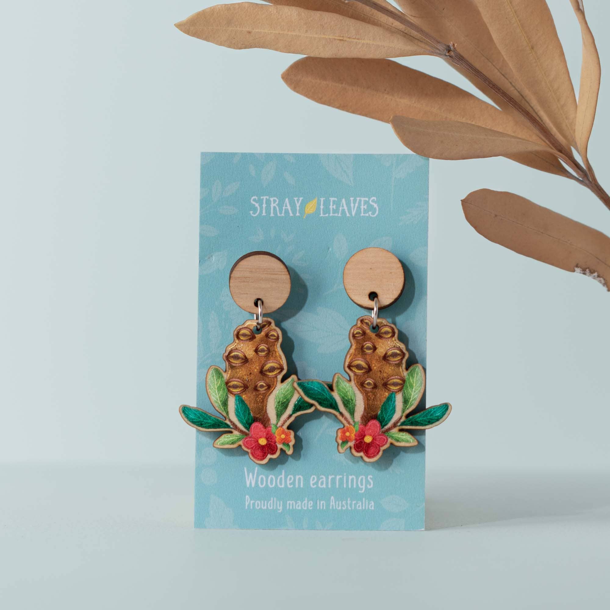 Stray Leaves - Wholesale Dangle earrings - Australian Banksia pods wooden statement earrings0