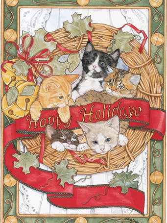 Cat Kitty Wreath Christmas Cards Pack of 10 for wholesale by Pipsqueak Productions
