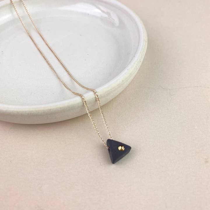 Barrow PDX - Wholesale Pendant/Charm Necklace - Mini Compass Necklace - Black Porcelain Triangle, Gold Dot0
