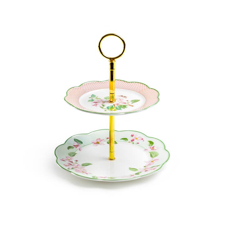 Grace Teaware - Vente Plateaux de service - Présentoir à 2 niveaux en porcelaine fine Apple Blossom 8" avec boîte cadeau2