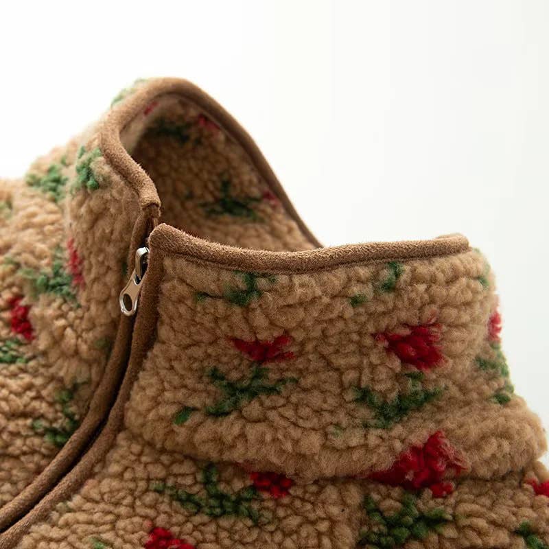 Rosa Clothing - Wholesale Jacket - Women's - Vintage Boho Tulip Floral Print Sherpa Fleece Jacket3