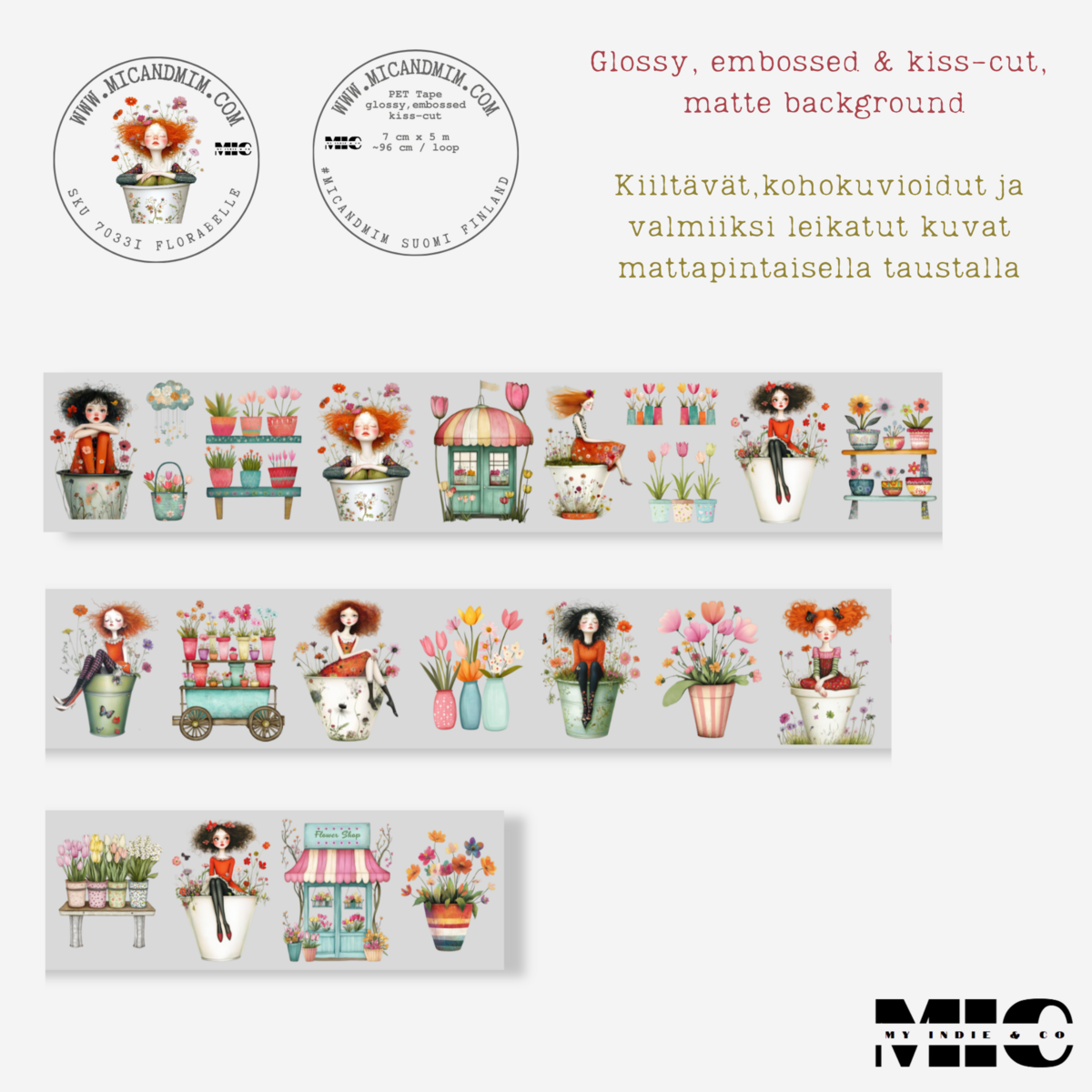 MIC & MIM Premium Paper Shop - Vendita all'ingrosso Nastro washi - MIC | Nastro PET (Lucido 3D e Kiss-cut): Florabelle7