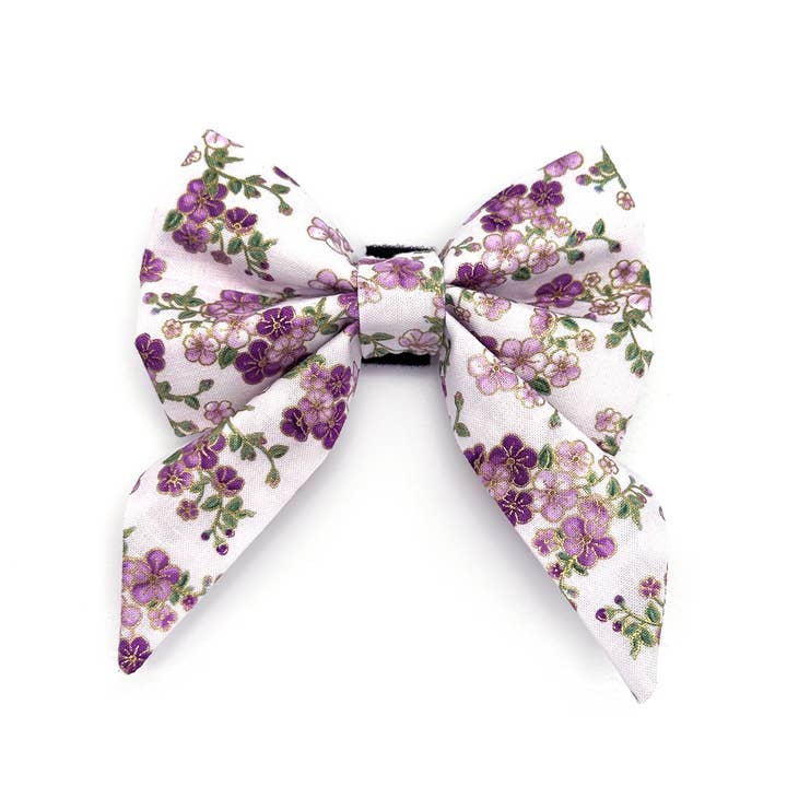 Purple Cherry Blossom Sailor Dog Bow for wholesale by Winthrop Clothing Co.