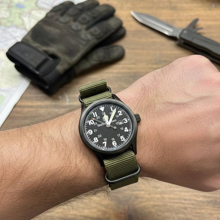 CALIBER GOURMET / CAMPCO - Wholesale Wrist Watch - Men's - 42MM Black Military Watch- 3 Nato Military Straps 4