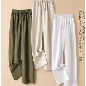 Cotton Linen Pants Elastic Waist Casual Drawstring Wide Leg