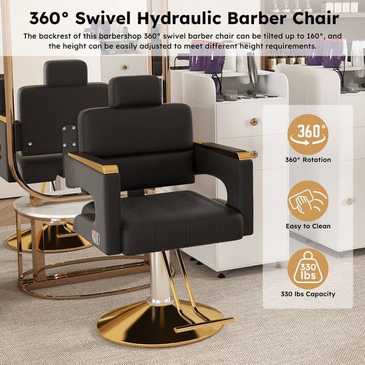39F Inc. - Wholesale Chair - Black & Gold Professional Hydraulic Barber Salon Chair 7