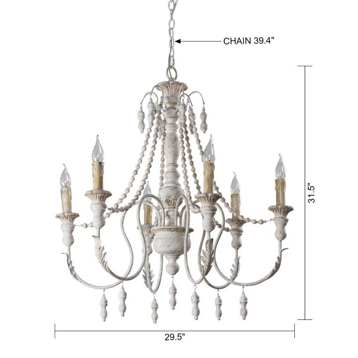 Brio Lighting - Wholesale Chandelier/Hanging Light - Lusteria Traditional Handmade 6-Light Wood White Chandelier5