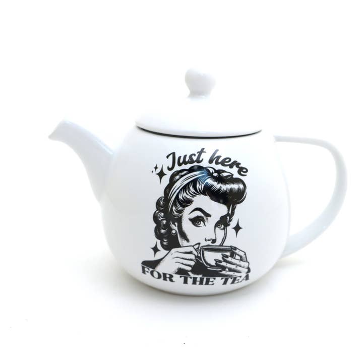 Spill the Tea round teapot, small teapot, funny tea gift for wholesale by Lenny Mud