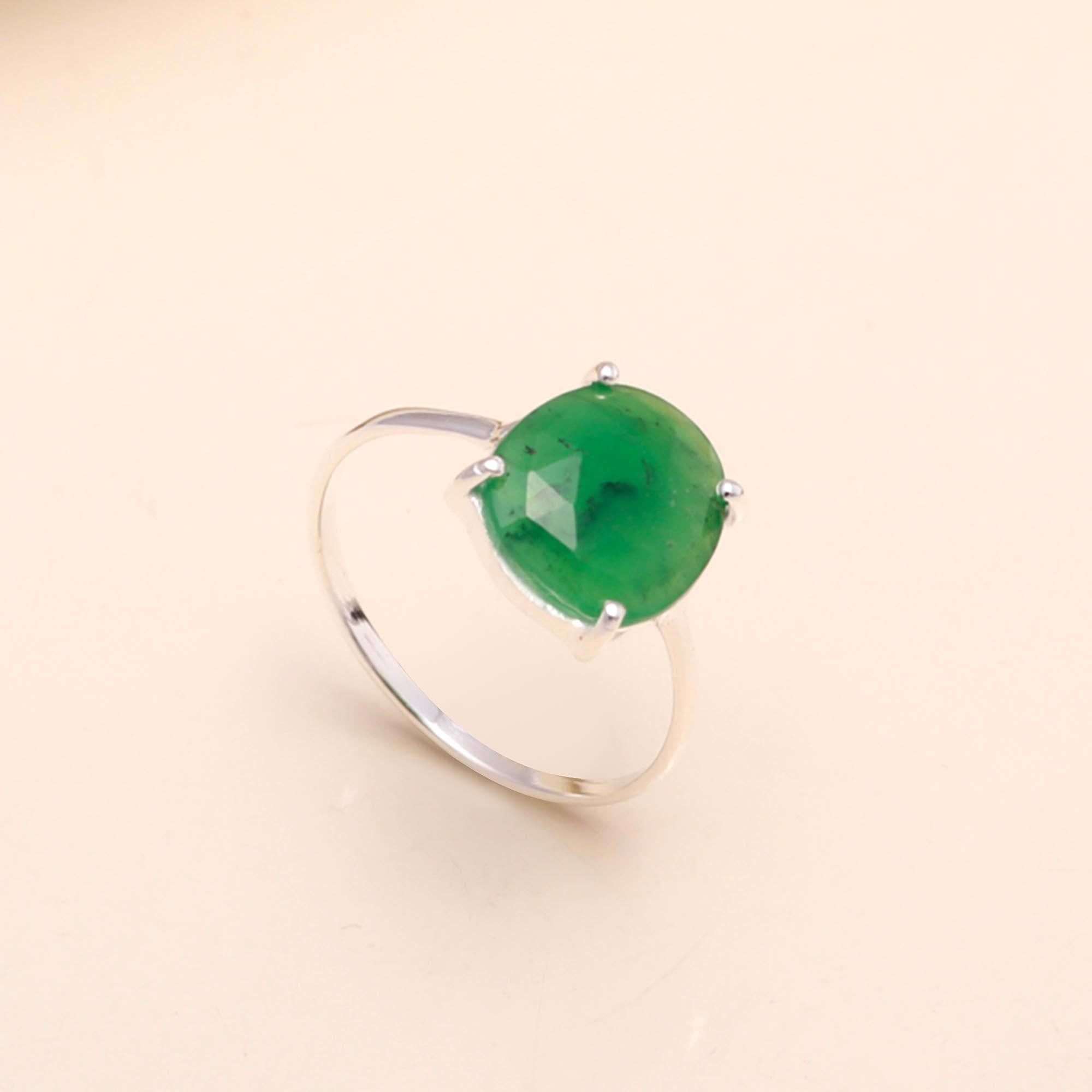 AG 925 JEWELLERY - Wholesale Cocktail/Statement Ring - 925 Sterling Silver Cushion-Cut Green Jade Ring3