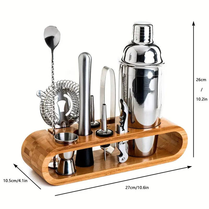 Huis Van Merken - Vendita all'ingrosso Strumenti da bar - Kit da 10 pezzi per bartender con supporto – Set regalo di strumenti per cocktail in acciaio inossidabile0