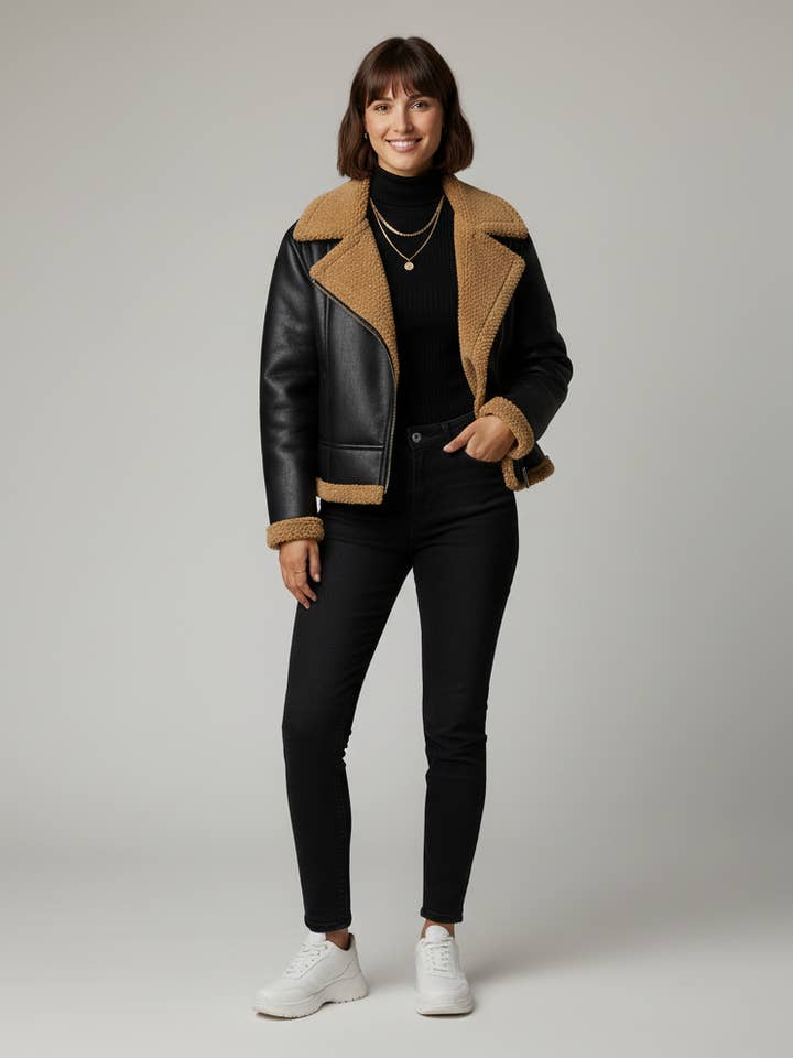 C25261416 -LEATHER JACKET W/FUR LINEN for wholesale by The Korner - USA