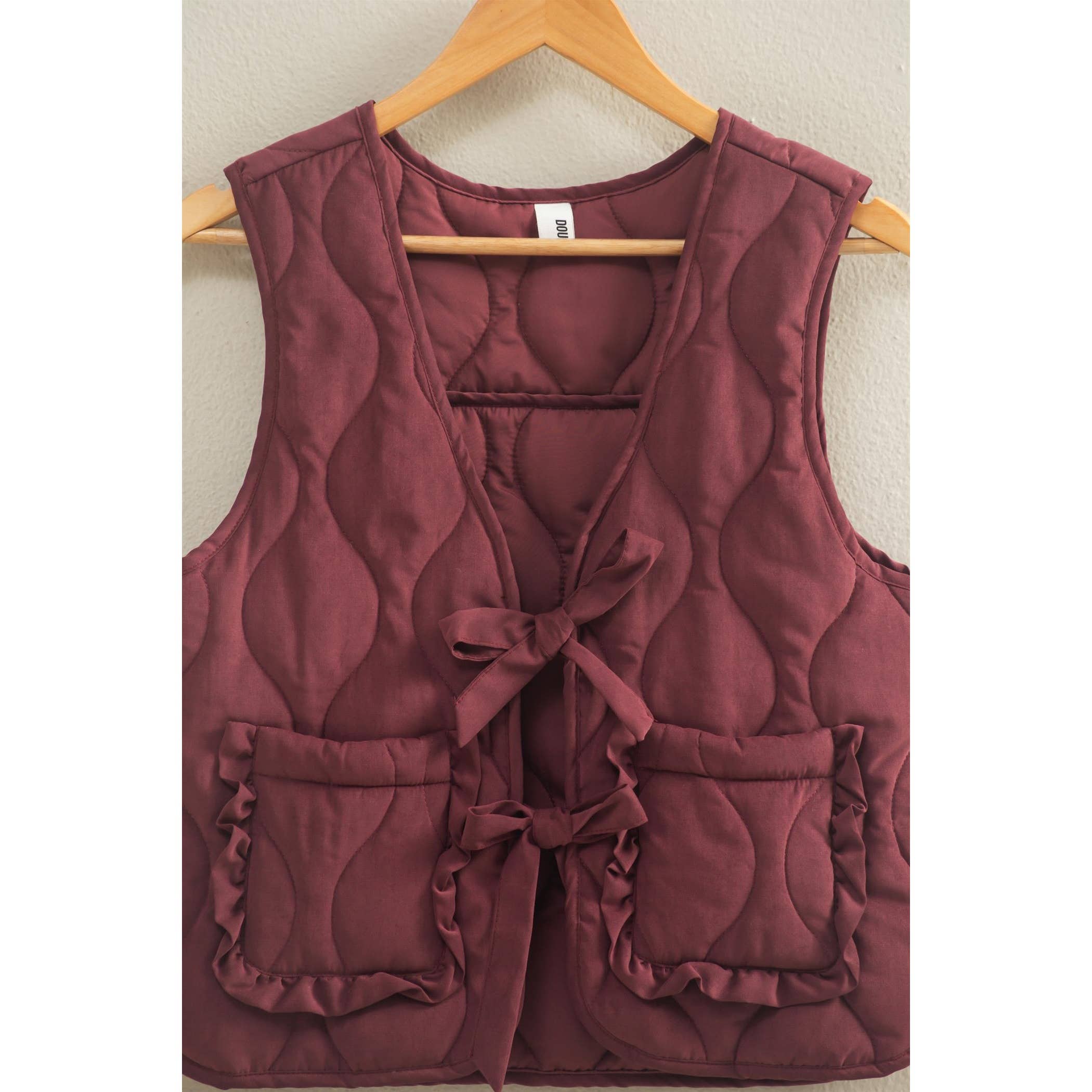 Double Zero - Wholesale Outerwear Vest - Women's - Quilted Vest With Tie-Front And Patch Pockets28