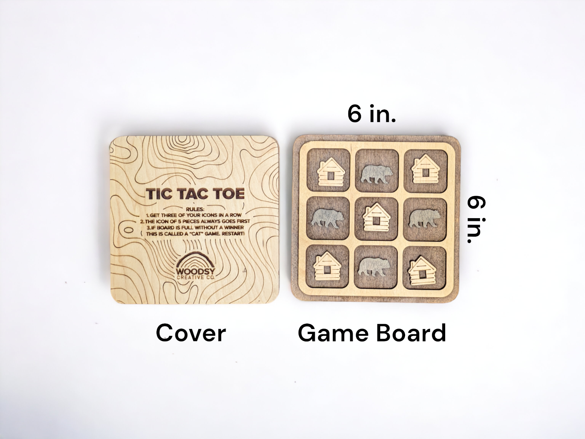 Woodsy Creative Co. - Wholesale Board Game - Wooden Travel Tic Tac Toe Board Game3