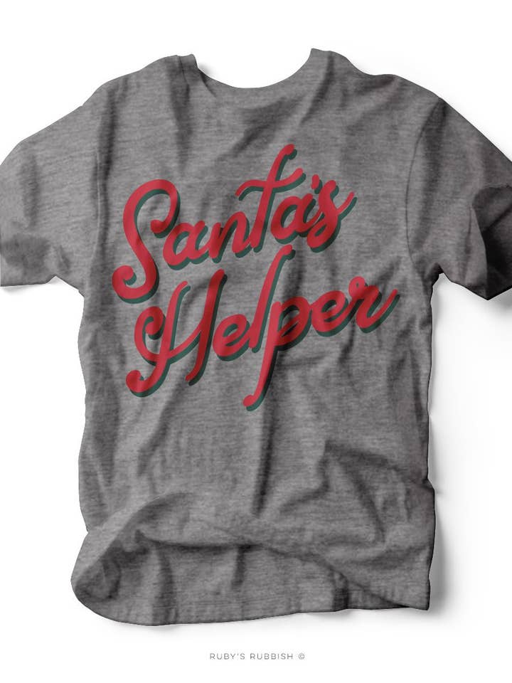Heather Grey Santa's Helper | Seasonal T-Shirt | Ruby’s Rubbish® for wholesale on Faire0